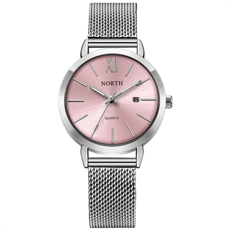Pink Reloj Mujer NORTH женские часы люксовый бренд кварцевые часы Женская мода платье Простые водонепроницаемые женские повседневные деловые часы - Цвет: Pink
