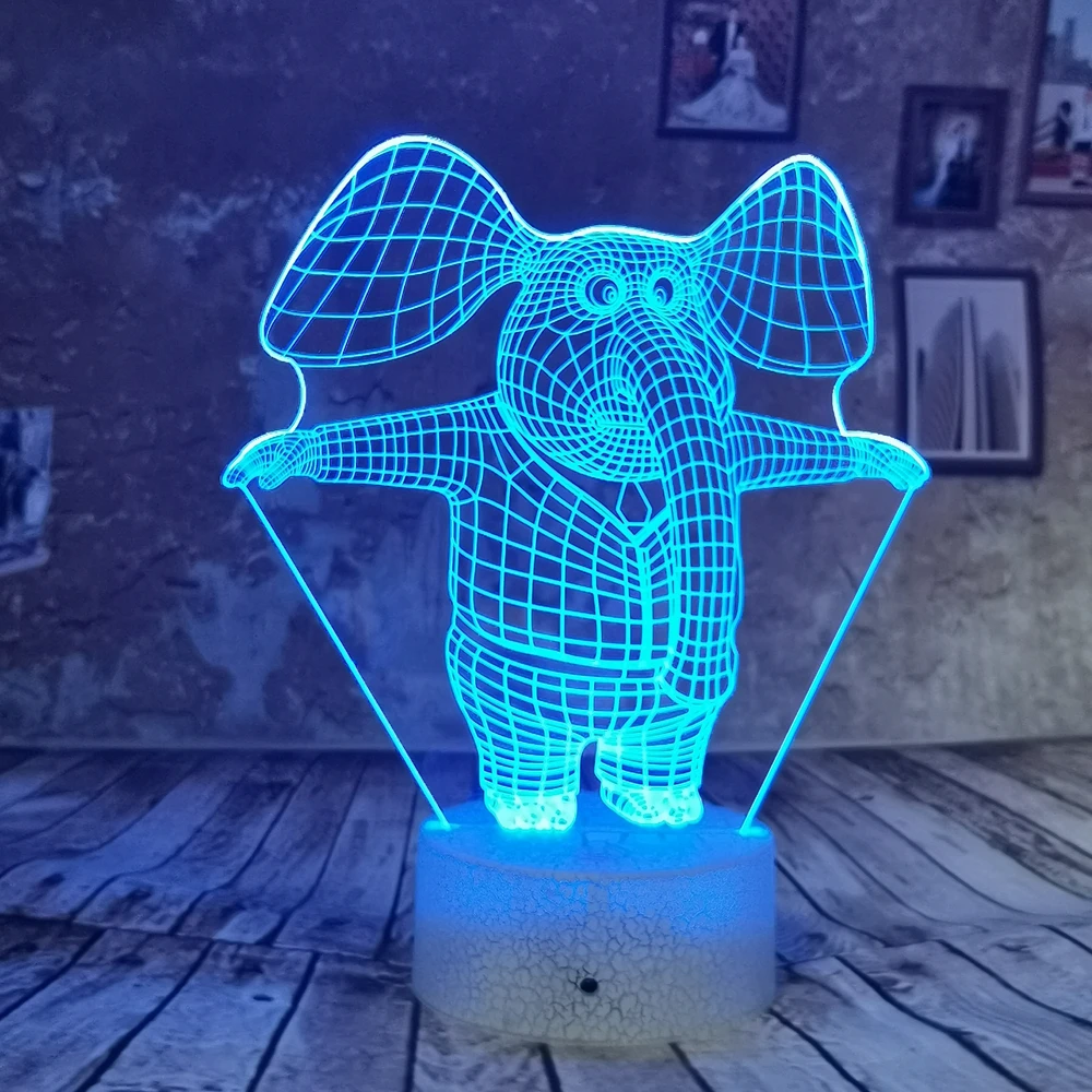 Прямая поставка мультяшный слон 3D ночник LED 7 цветов USB Иллюзия градиент