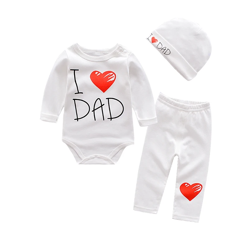 Белый Комплекты одежды для малышей с надписью «Love mam& papa», хлопковый комплект одежды для мальчиков, костюм для новорожденных девочек, 3 предмета, боди с длинными рукавами+ штаны+ шапочка - Цвет: Белый