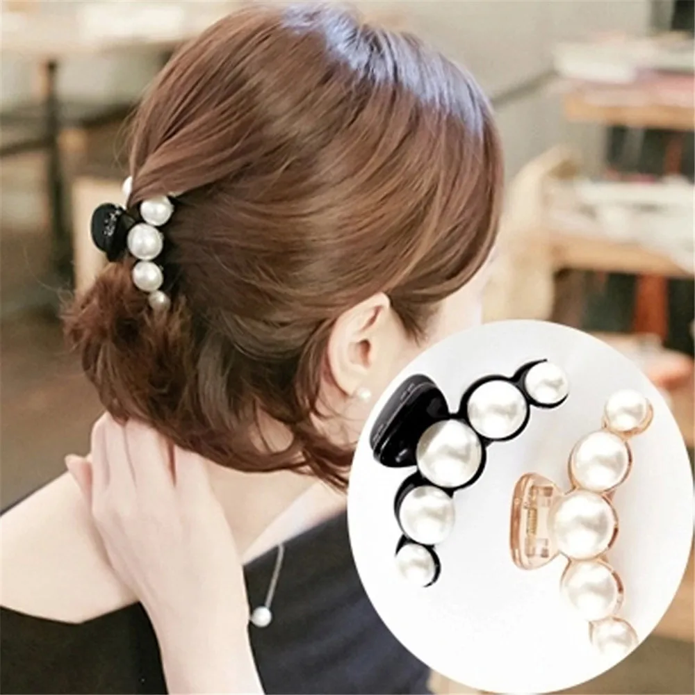 

Luxury Pearls Hairpins Hair Ornaments Trendy Hair Clip Shiny Rhinestone Crab Hair Claws For Women Girl Accessories Headwear 1 PC