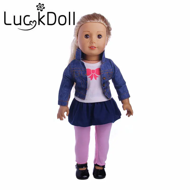 LUCKDOLL/джинсовая куртка с длинными рукавами + футболка платье синяя юбка штаны