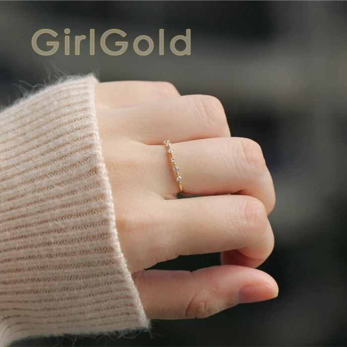 14k Золотое кольцо тонкое алмаз фианиты кристаллы Укладка изысканная Золотая