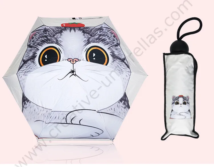 Face cat(Circular) Анти-гром стекловолокна ветрозащитный 5 раз черное покрытие анти-УФ зонтик Карманный Мини цифровой 3d принт разные кошки зонтик - Цвет: Face cat(Circular)