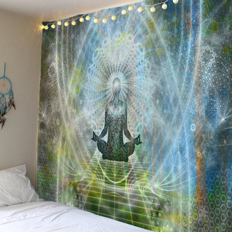 Индийская статуя Будды медитация гобелен Настенный Гобелен Мандала гобелены настенная ткань психоделический Коврик для йоги Бохо Декор