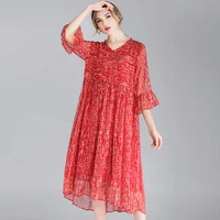 plus size womens fashion chiffon printing dresses high waist butterfly sleeve elegant dress perspective spring new large size