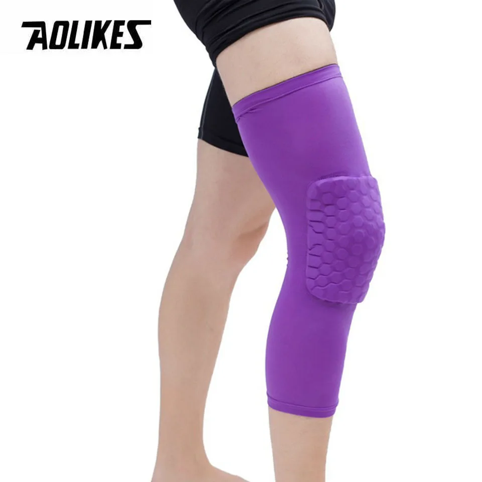 Purple AOLIKES 1 шт., баскетбольные наколенники, рукава, сотовая скоба, эластичные защитные наколенники, экипировка, наколенник, поддержка для волейбола - Цвет: Purple