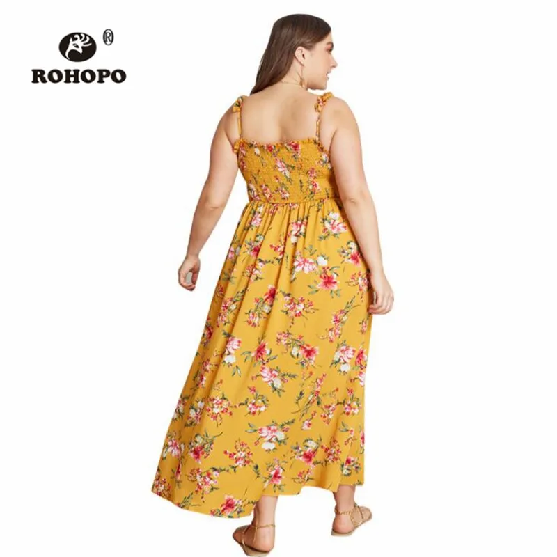 Женское платье с цветочным принтом ROHOPO Boho плиссированное макси на бретелях
