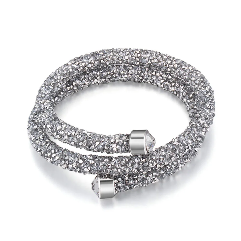 Silver Браслет-манжета двухслойный браслет с кручеными кристаллами от Swarovski для подарка на Рождество хороший для девушки - Окраска металла: Silver