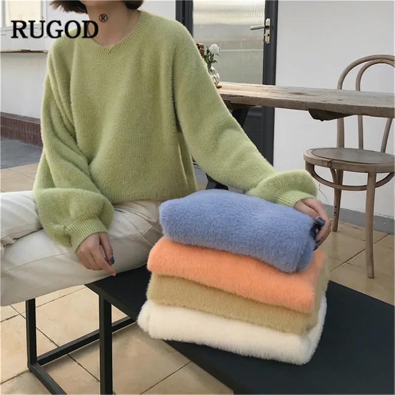 RUGOD Solid Women Sweaters Knitted Warm Winter Clothes O-Neck Sweet Lady Casual Pullovers pull femme hiver | Женская одежда