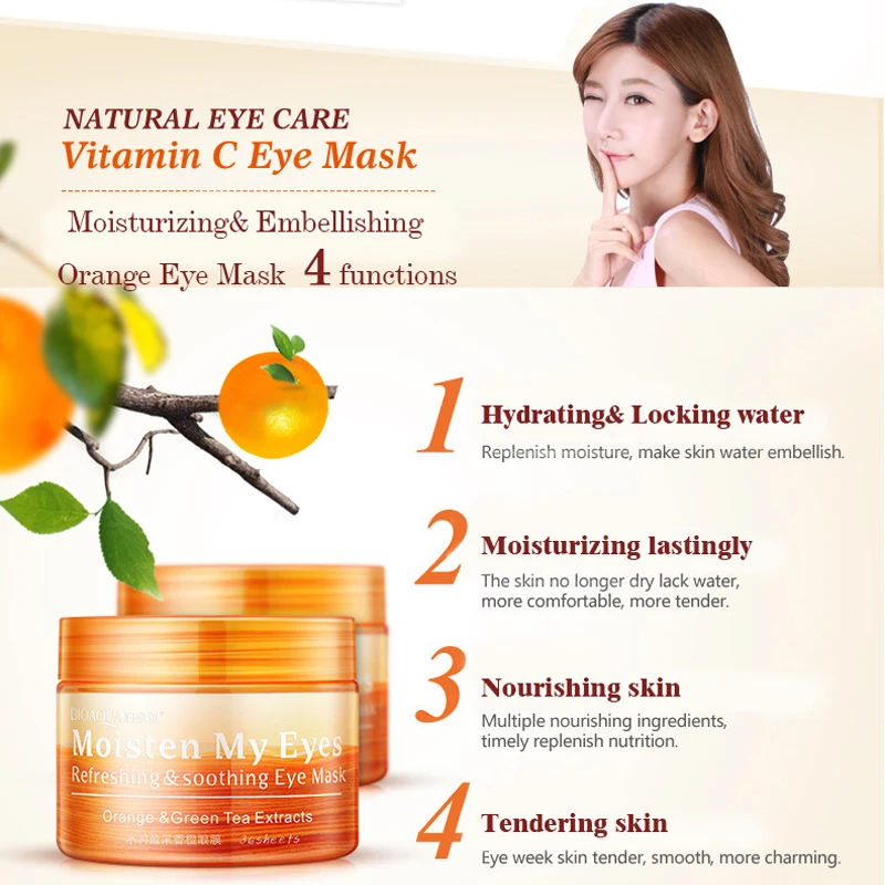 Увлажняющая маска для глаз BIOAQUA Orange, 36 шт./бутылка, Освежающая, Успокаивающая, питающая, увлажняющая, бережная, для ухода за кожей женщин