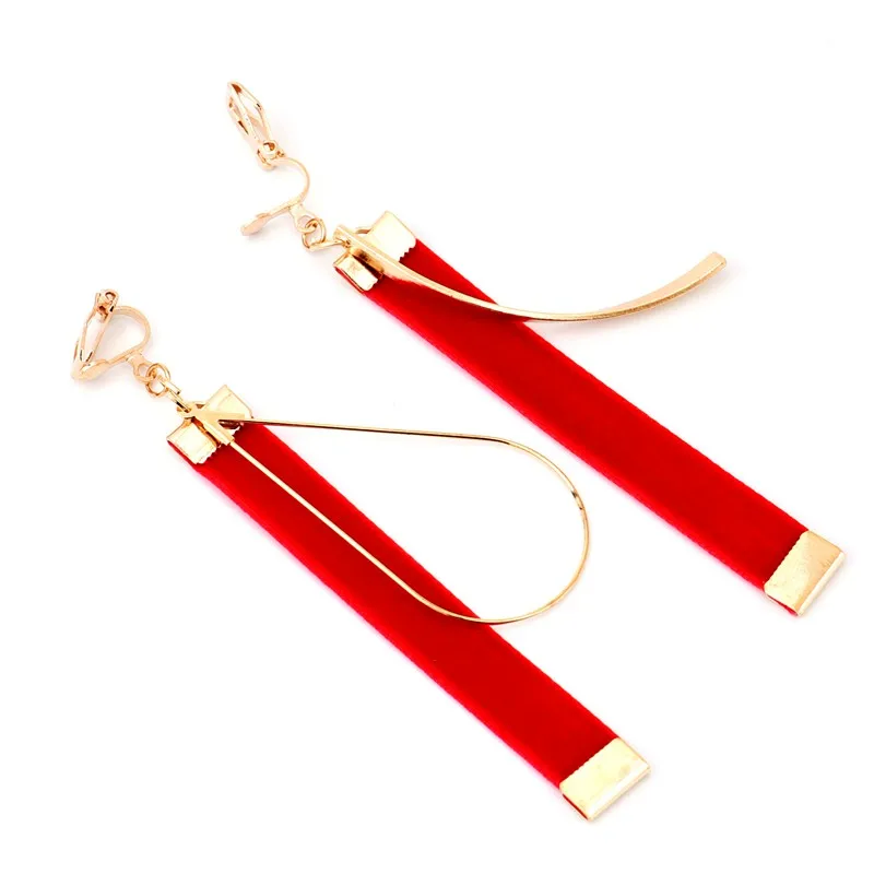 Женские бархатные серьги-клипсы в стиле ретро длинные серьги золотого и красного