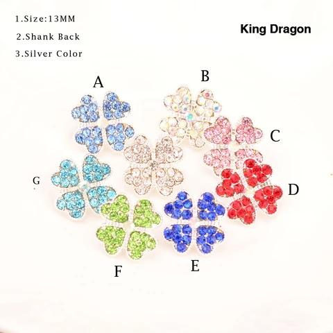 Металлические пуговицы со стразами King Dragon Heart, используемые на украшении цветов, 13 мм, 5 шт./лот, задний хвостовик, серебристого цвета, KD503