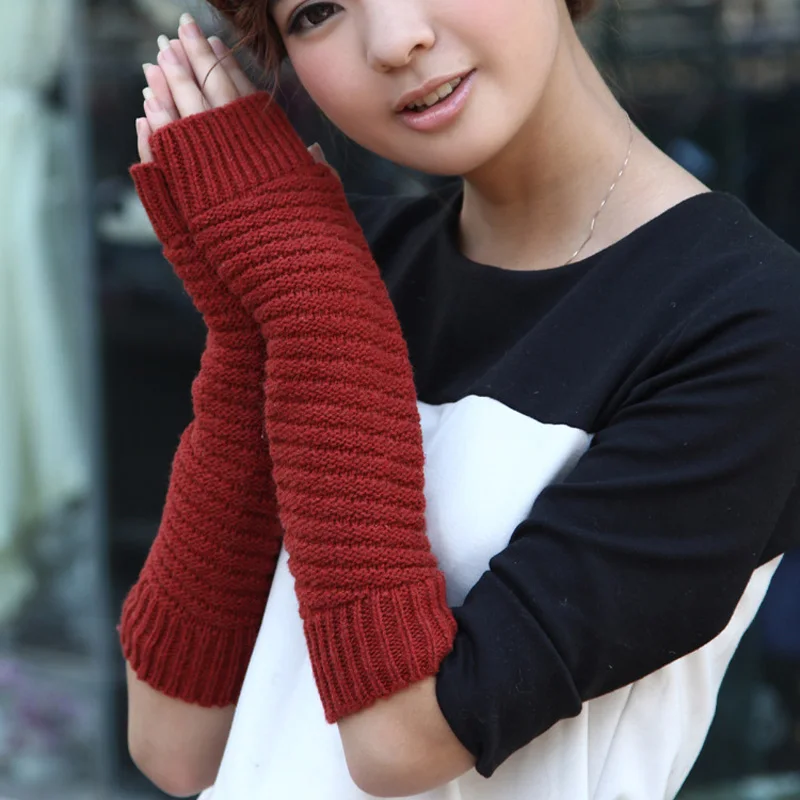 Модные перчатки без пальцев из овечьей шерсти женские зимние теплые однотонные