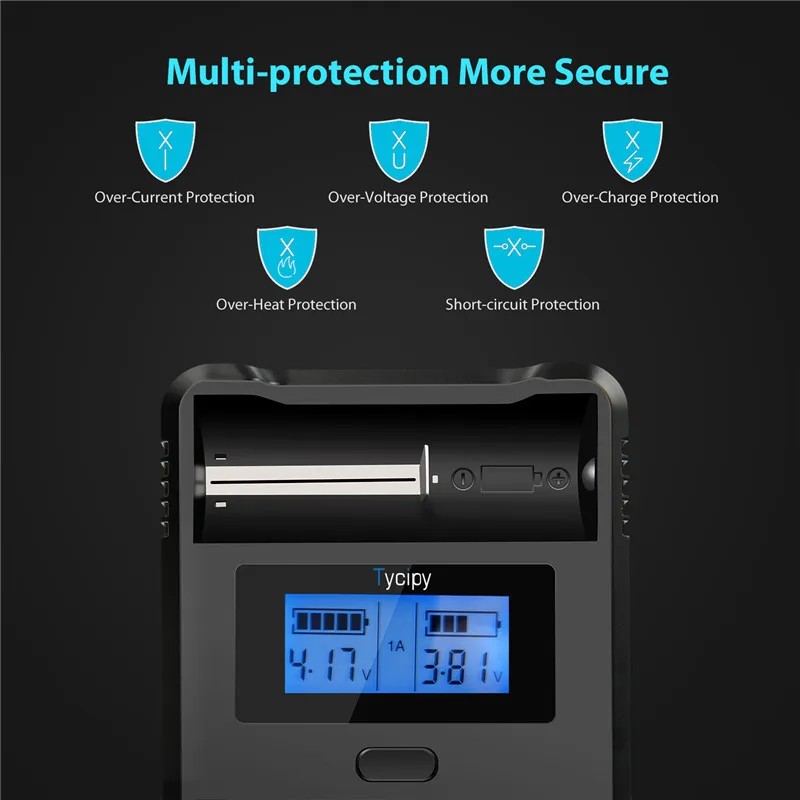 Tycipy зарядное устройство 2 слота Smart LCD USB для литий ионных аккумуляторов 1 В Ni MH/Ni CD