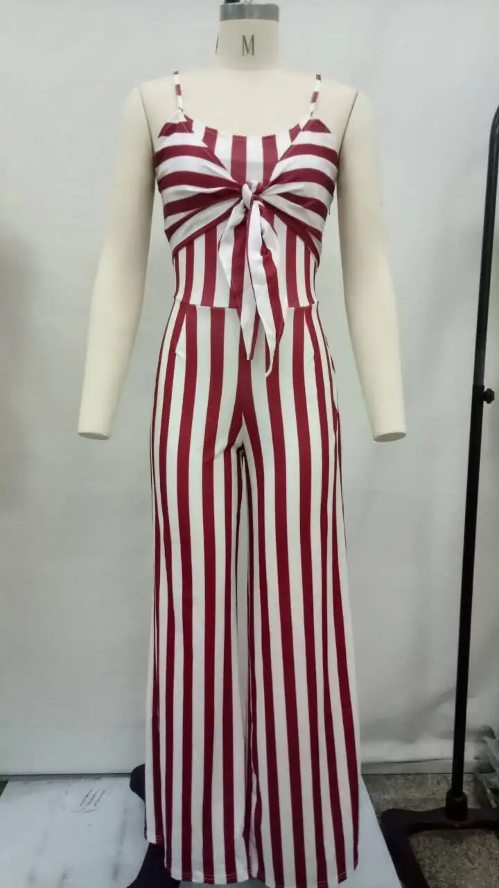 Plus Size Backelss Sexy Striped Spaghetti Strap Jumpsuit Womens Rompers Overalls Summer Bodysuit Stripe Bow Wide Leg Romper | Женская