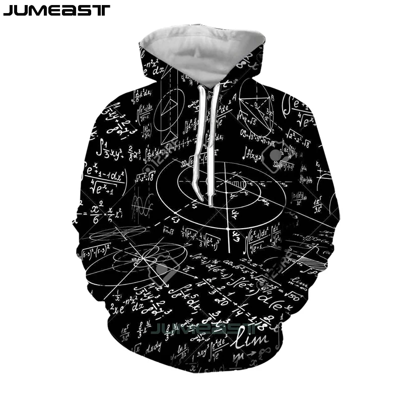 Jumeast Модный 3D принт забавная физика математическая формула для мужчин/женщин черный белый толстовки Толстовка длинный рукав хип хоп Спортивный пуловер