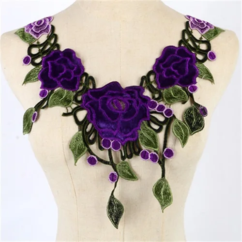 NL035purple 1 шт. Вышитый цветочный кружевной вырез шеи воротник отделка одежды вышивка аппликация вышивка край подарок - Цвет: NL035purple
