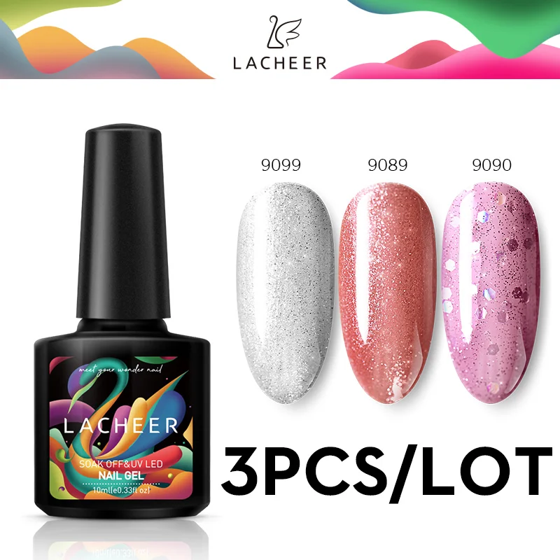Lacheer UV набор гель-лаков для ногтей впитывающийся УФ-гель Полупостоянный Гибридный СВЕТОДИОДНЫЙ лак для ногтей маникюрный набор блестящие светодиодные Гелевые наборы - Цвет: 3PCS SET
