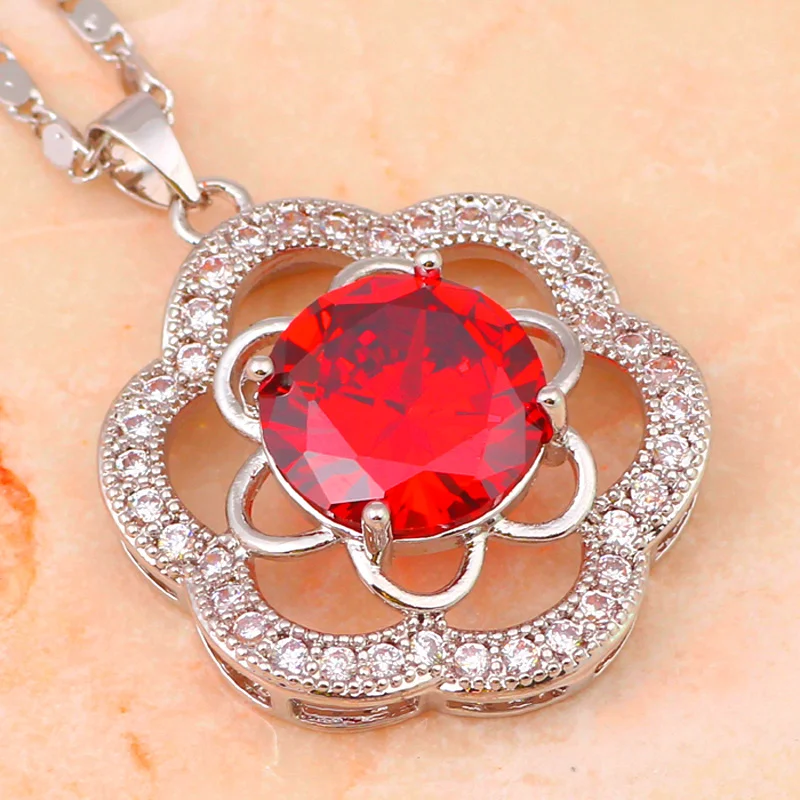 ROLILASON высокое качество красный цветок циркон AAA Циркон Серебро Модные украшения