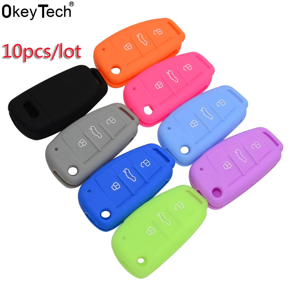 OkeyTech 10 шт./лот дистанционный ключ защитный чехол 3 кнопки силиконовый пульт дистанционного ключа брелок чехол для Audi a4 b6 a3 a6 c5 c6 b8 b7 q5 b5