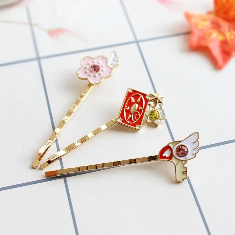 Card Captor SAKURA Wavy Hairpin Clips Enamel Bobby Pin Cosplay KINOMOTO SAKURA Women Hair Accesso Prop