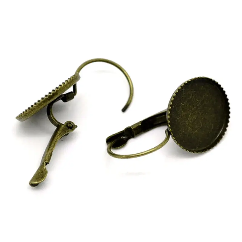 

20Pcs Earrings Clips Cabochon Setting Fit 14mm Cameo Round Metal Silver Bronze Tone Jewelry DIY Making Finding