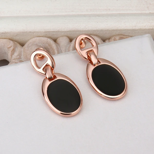 

Brand Luxury Black Enamel Opal Stud Earrings Rose Gold Color Fashion Crystal Waterdrop/droplets Jewelry For Women Brincos