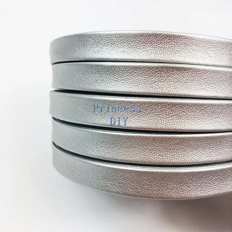 5 м/лот 10 мм 3/8 ''PU искусственная кожа смещение Серебряная кожаная лента с Шитой тесьмой многослойная DIY чокер колье материал