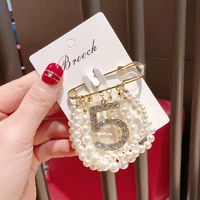 luxury pearl string 5 pin brooch crystal full rhinestone pins brooches fashion dress pin party wedding gift woman