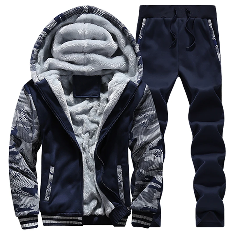 Мужские зимние толстовки с капюшоном + штаны ватный спортивный костюм и принтом