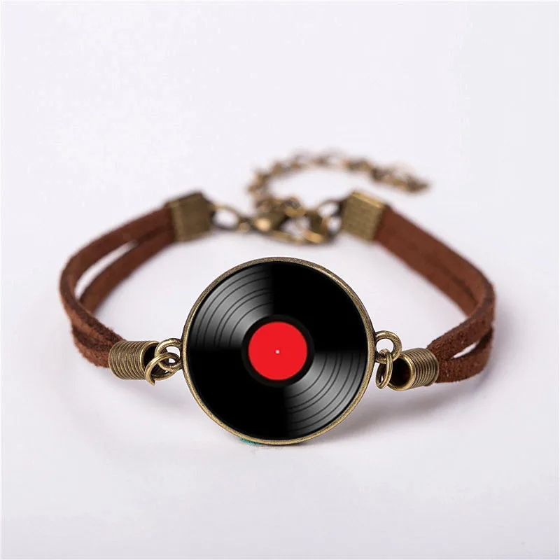 

QiYuFang New CD Pin Metal DJ bracelet Music CD jewelry Men vintage Brass Bracelets Women Gift Friend Ship steampunk style hot