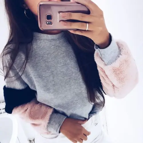 Хит ретро 2017 модная женская Повседневная плюшевая Свободная Толстовка с длинным