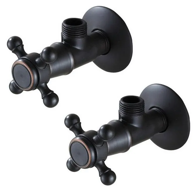 Черный латунный настенный кран для ванной комнаты 2 шт. Угловой запорный клапан с