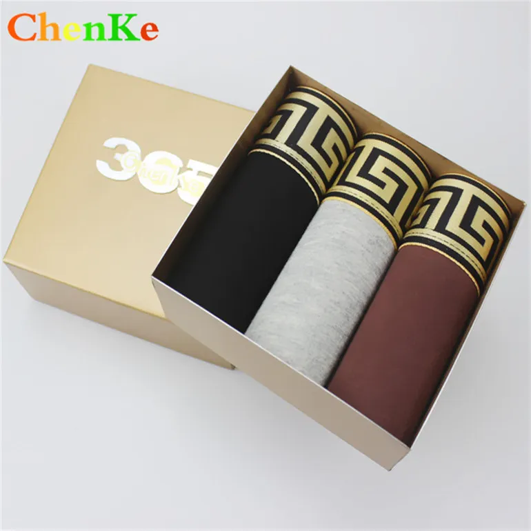 three pcs 004 no box ChenKe,, мужские хлопковые боксеры, шорты для мужчин, расширяющийся золотой пояс, хитовое нижнее белье, Брендовые мужские боксеры, мужские трусы, 7 цветов - Цвет: three pcs 004 no box