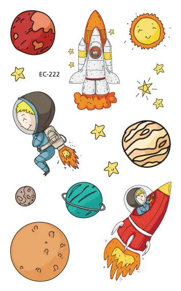 EC-222 Детская космическая серия, награда, временные татуировки для мальчиков и девочек, Мультяшные астронавты, художественные татуировки, наклейки с изображением планеты, переводные тату с водой - Цвет: EC-222