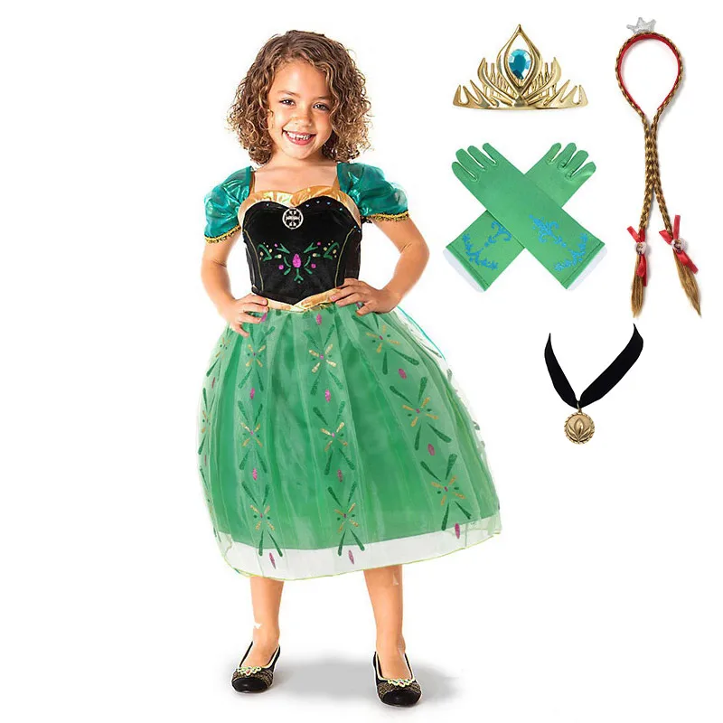 Anna Dress Set-4 PaMaBa/классический костюм принцессы Анны для девочек; вечерние платья; детские летние платья; Детский костюм Анны для костюмированной вечеринки на Хэллоуин; платье для коронации - Цвет: Anna Dress Set-4
