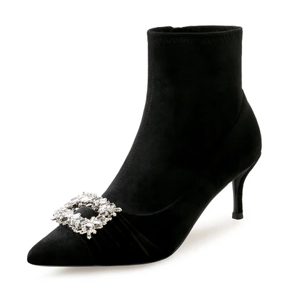 Kmeioo zapatos de mujer женские ботинки Зимние ботильоны на высоком каблуке с кристаллами |