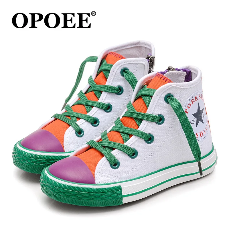 OPOEE/брендовая парусиновая детская повседневная обувь сезон весна модные высокие