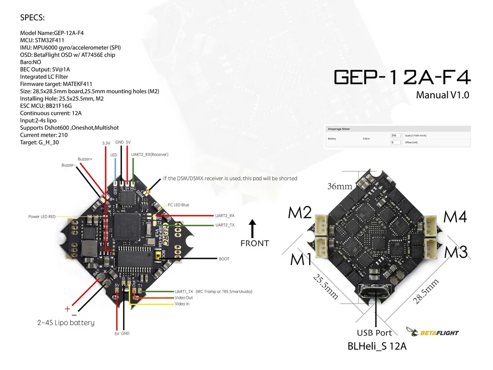 GEPRC GEP-12A-F4 12A BL_S 2-4S 4в1 ESC& V1.1 F411 F4 AIO OSD BEC Контроллер полета для радиоуправляемого дрона FPV гоночный запчасти