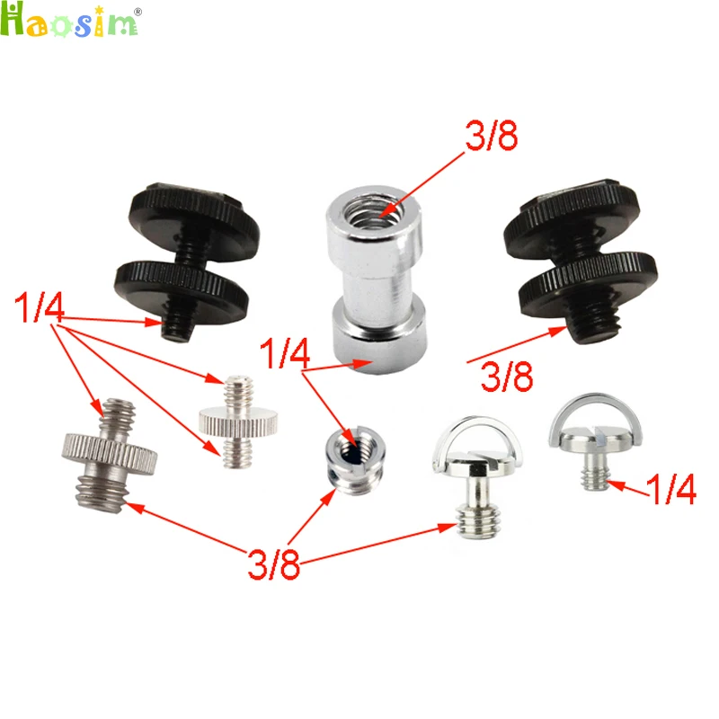 

8 in 1 1/4" 3/8" Screw Spigot Stud Screw and Tripod Mount Screw and D-Ring Convert Adapter Kit for SLR Camera Tripod