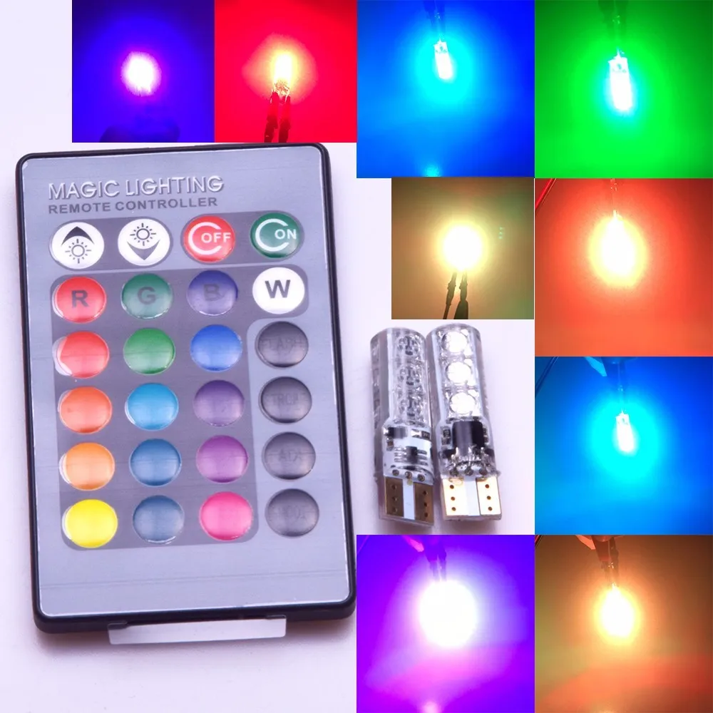 2017 новые из 2 предметов coluorful автомобиль свет T10 6 SMD5050 RGB LED W5W Автомобильные
