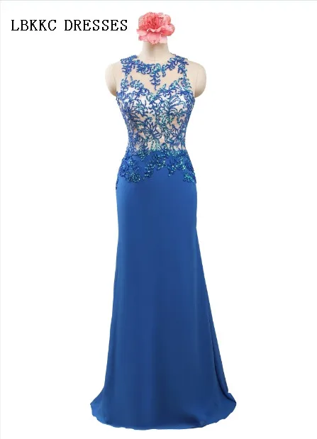 

Blue Evening Dress Backless Chiffon With Beaded Robe De Soiree Floor Length Vestido De Festa Longo Para Casamento Party Gown