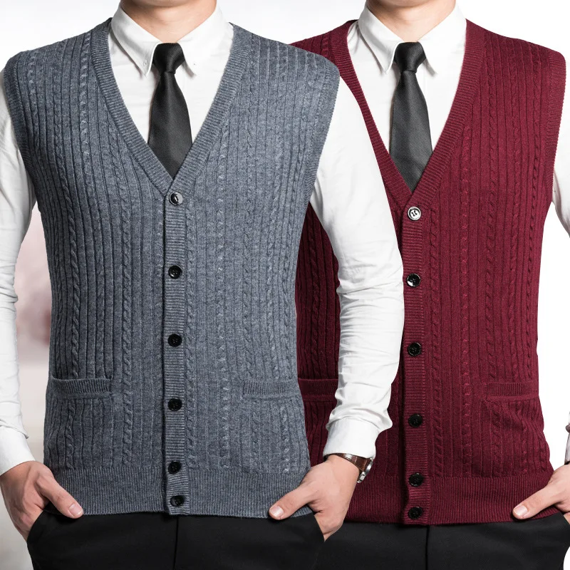 Новое поступление Модный осенне зимний вязаный кардиган жилет мужской свитер