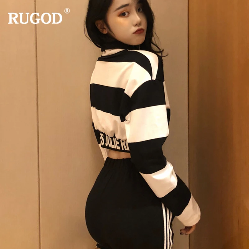 RUGOD 2019 женская новая модная полосатая короткая рубашка с отложным воротником и