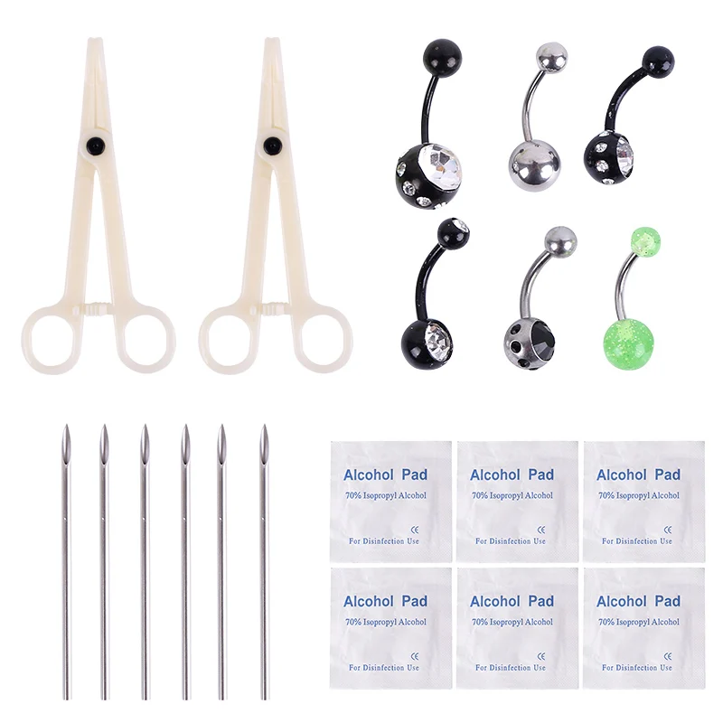 

Disposable Body Piercing Kit Tools Pliers Forceps Needles Accessories Set with Eyebrow Labret Lip Nipple Nose Studs