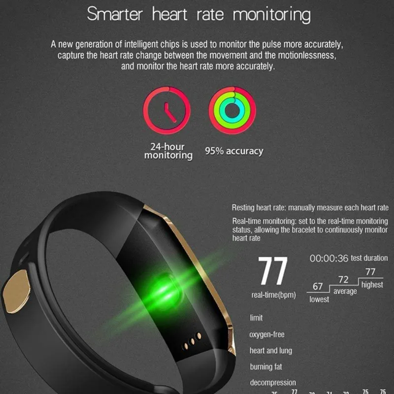 

E18 OLED Color Screen Smart Wristbands Bracelet Health Monitoring, Smart Reminder Sports Passometer With Bluebooth
