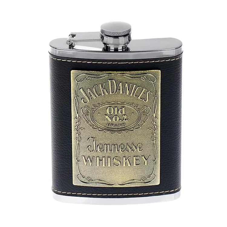 Новые bpa бесплатно 7/8oz Москва виски кувшин 304 из нержавеющей стали Алкоголь водки фляжка набор с искусственная кожа упаковка черная подарочная коробка