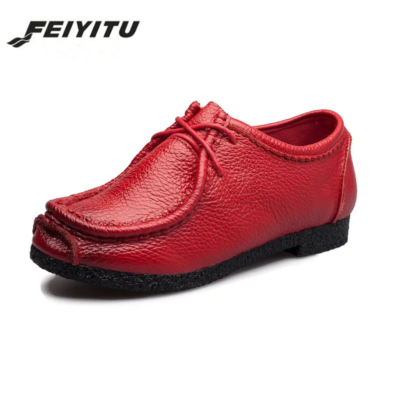 Туфли FeiYiTu женские ручной работы мягкие лоферы из натуральной кожи плоская