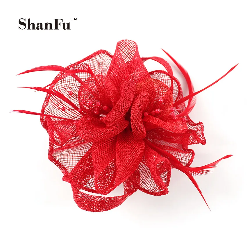 

Lady Girl Wedding Hair Fascinator Seed Bead Feather Fascinators Sinamay Brooch Clip/Pin SFB7079 96pcs/lot