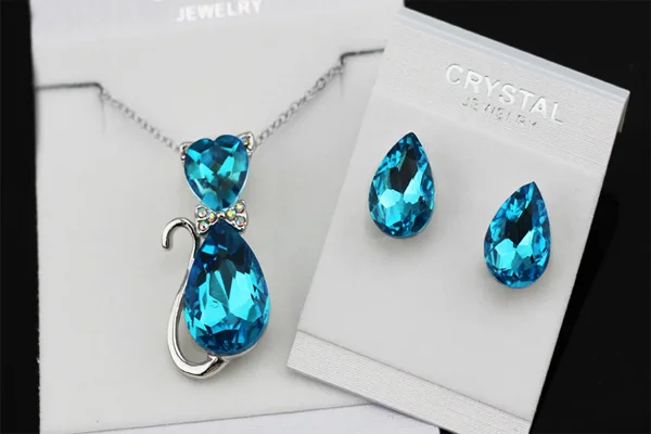 Ожерелье и серьги с подвеской в виде кошки из австрийского хрусталя|necklace